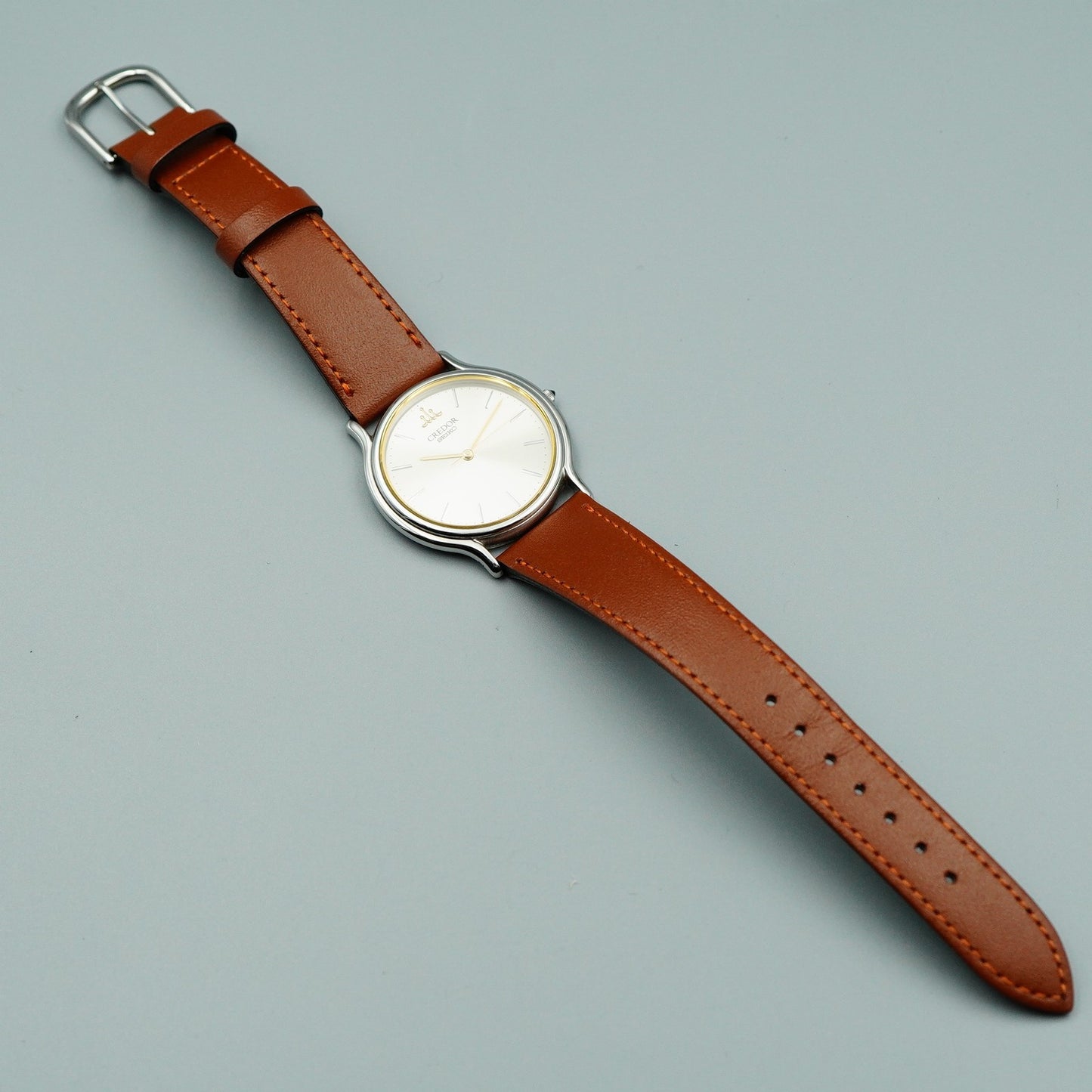 *MINT* Vintage SEIKO CREDOR 8J81-6A30 Quartz Silver Dial Round 32mm Mens Watch