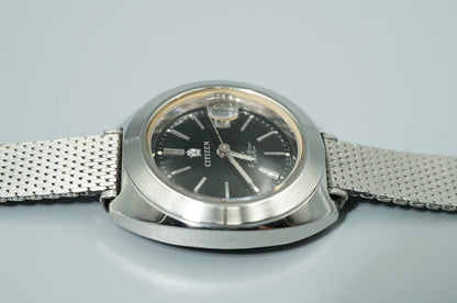 *NEAR MINT* Vintage CITIZEN Date Star GN-3-S Qz Black Round 27mm Women Watch