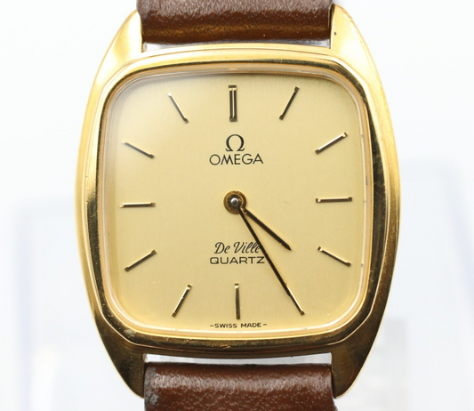 *NEAR MINT* Vintage OMEGA De Ville Cal.1365 Quartz Gold Dial Women Watch