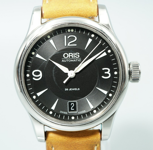 *MINT* Vintage 1980s ORIS Classic 7578 Automatic Black Round 36mm Mens Watch