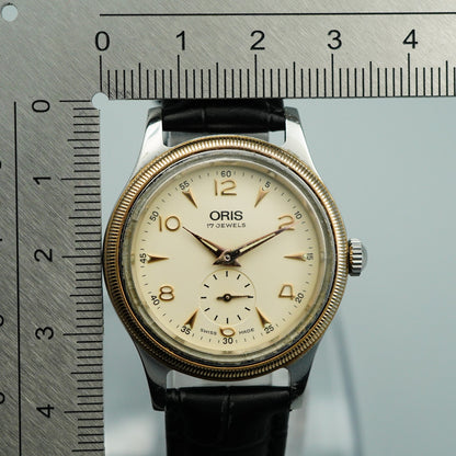 *Exc+5* Vintage 1990s ORIS Small Second 7428 Hand Wind Cream 32mm Mens Watch