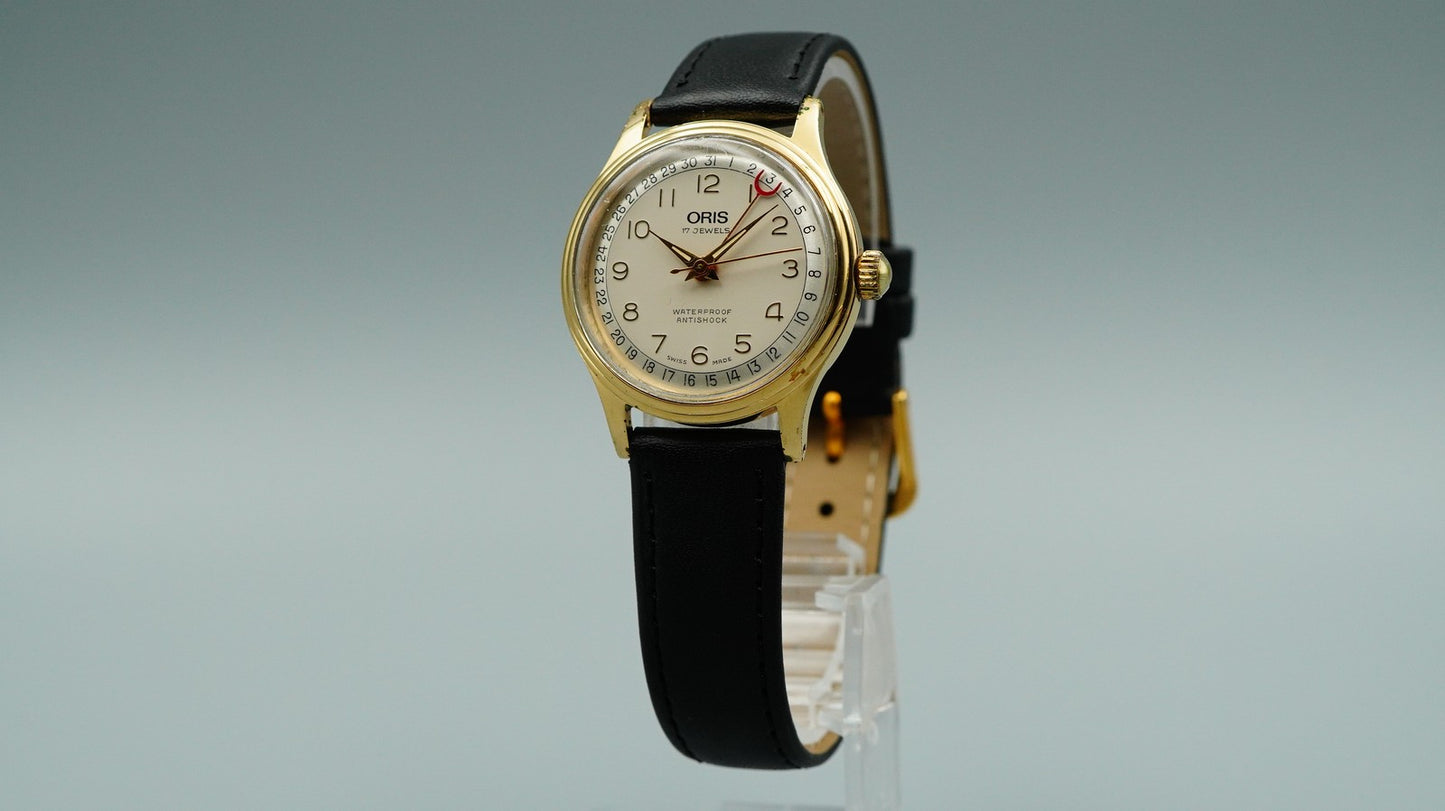 *Exc+5* 1990s ORIS Pointer Date 302-7285B Hand Winding Cream 31mm Mens Watch