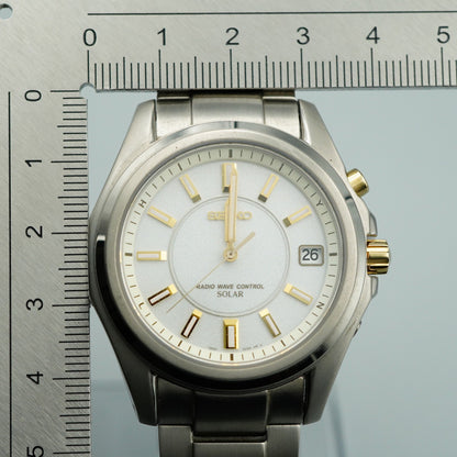 *TOP MINT* SEIKO 7B22-0BH0  Radio Wave Control Solar White 38mm Mens Watch