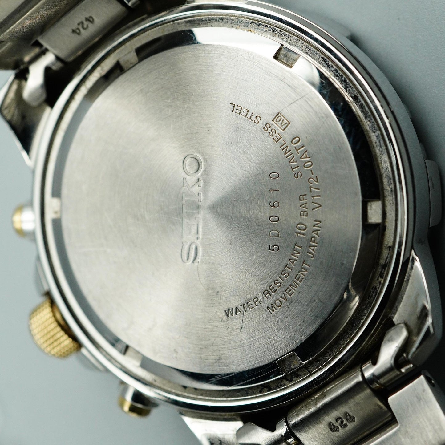 Vintage 1992 SEIKO Chronograph V172-0AT0 Solar Gray Round 44mm Mens Watch