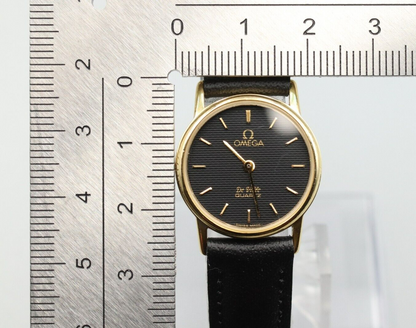 *NEAR MINT* Vintage OMEGA De Ville Cal.1387 Quartz Black Dial Round Women Watch