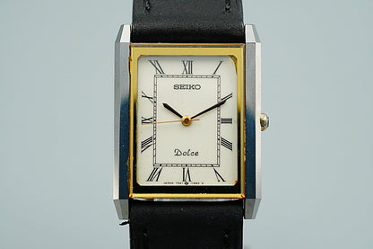 *NEAR MINT* Vintage SEIKO DOLCE 7321-6170 Quartz White Rectangle 24mm Mens Watch