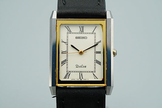 *NEAR MINT* Vintage SEIKO DOLCE 7321-6170 Quartz White Rectangle 24mm Mens Watch