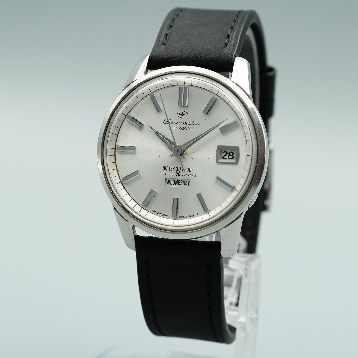 *NEAR MINT* Vintage SEIKO Weekdater 6206-8990 AT Silver Round 37mm Mens Watch