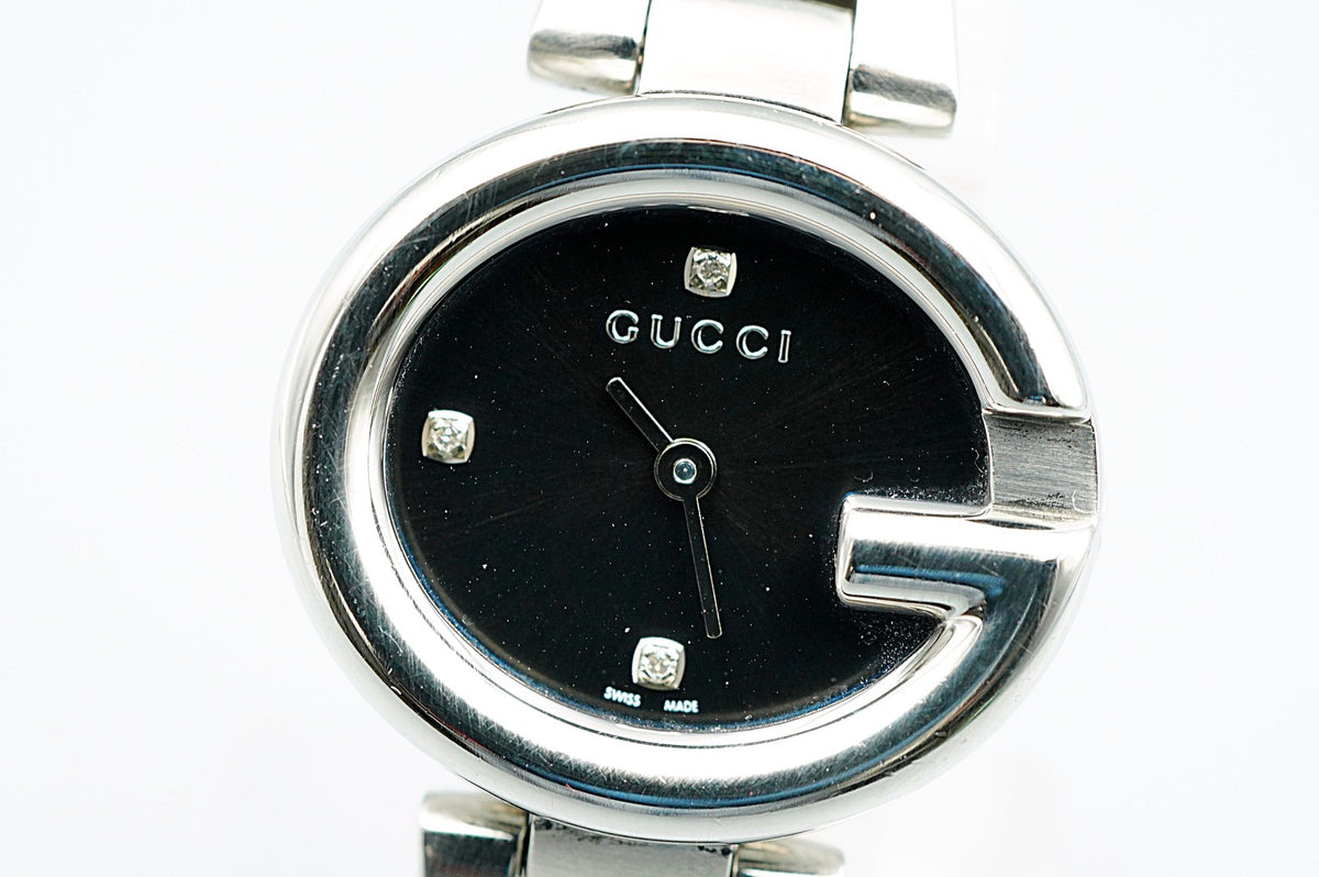 *NEAR MINT* Gucci 3P Diamond 134.5 Quartz Black Round 27mm Women Watch