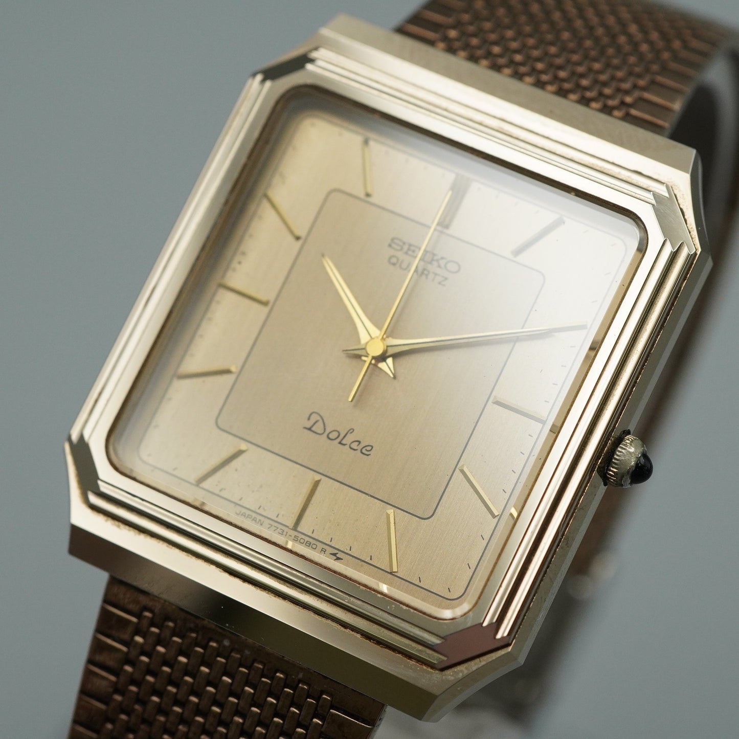 *N MINT* Vintage 1980s SEIKO Dolce 7731-5081 Quartz Gold Square 29mm Women Watch