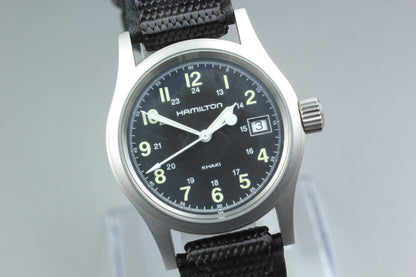 *TOP MINT* HAMILTON KHAKI H683110 Quartz Black Dial Date Round 33mm Mens Watch