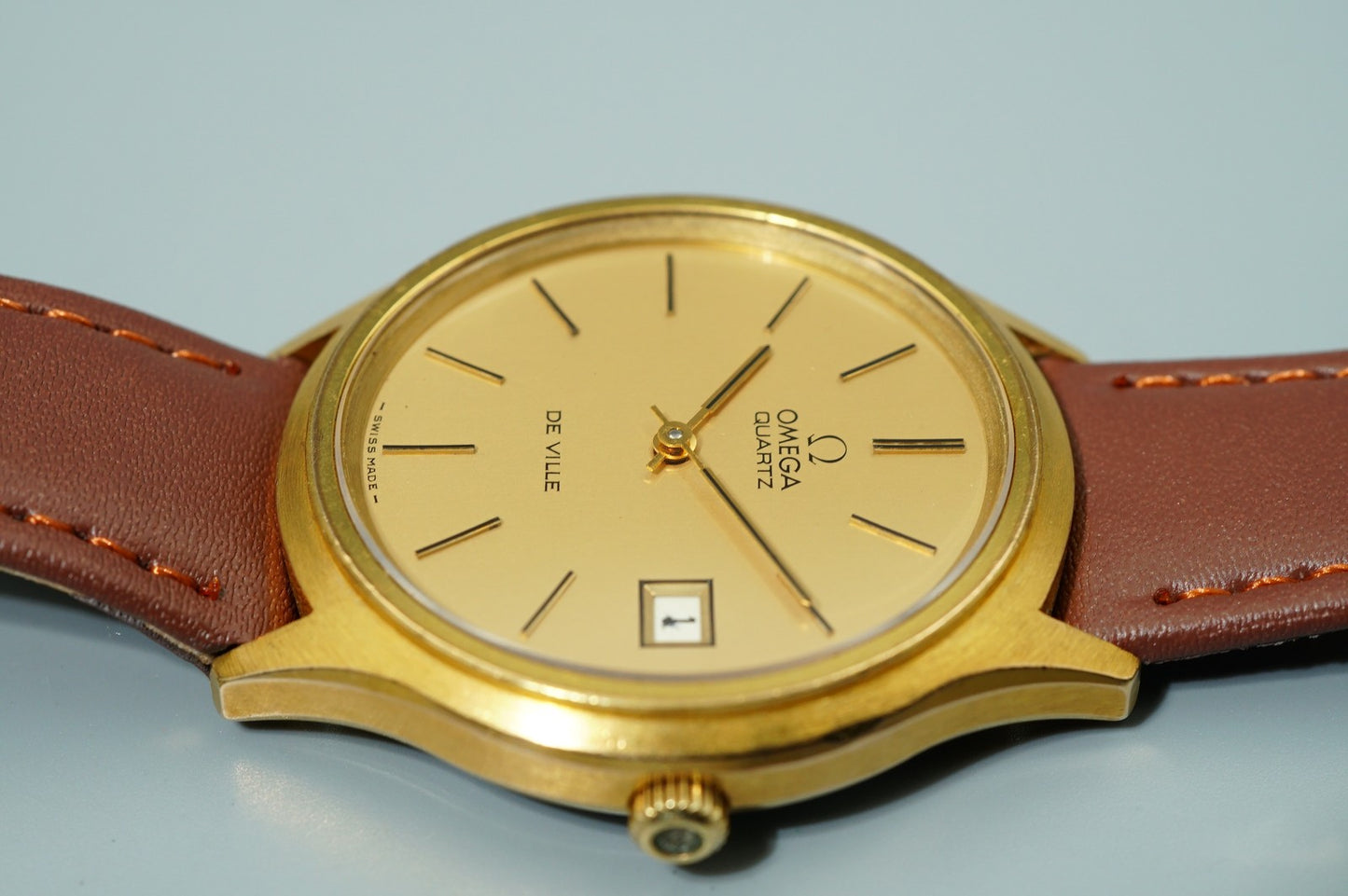 N MINT Vintage 1970s OMEGA De Ville Cal.1325 Ref.192 Qz Gold 35mm Mens Watch
