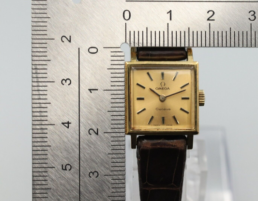 *Exc+5* Vintage OMEGA Geneve Cal.1070 Hand Winding Gold Dial Square Women Watch