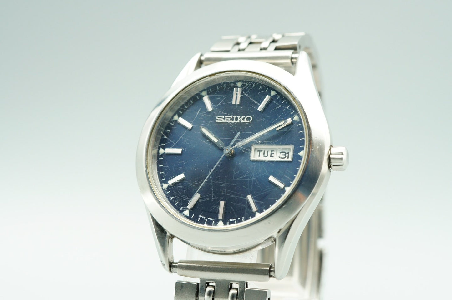 *Exc+4* Vintage 1999 SEIKO SPIRIT 7N43-9080 Quartz Blue Round 36mm Mens Watch