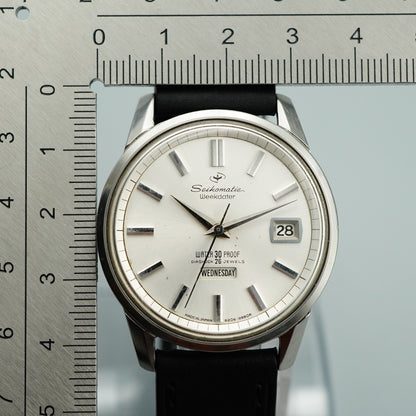 *NEAR MINT* Vintage SEIKO Weekdater 6206-8990 AT Silver Round 37mm Mens Watch