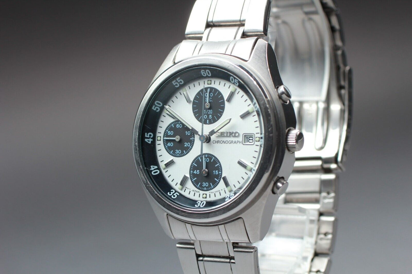 *N MINT* Vintage SEIKO Chronograph 7T92-0CC0 Panda White Dial Quartz Mens Watch