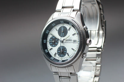 *N MINT* Vintage SEIKO Chronograph 7T92-0CC0 Panda White Dial Quartz Mens Watch