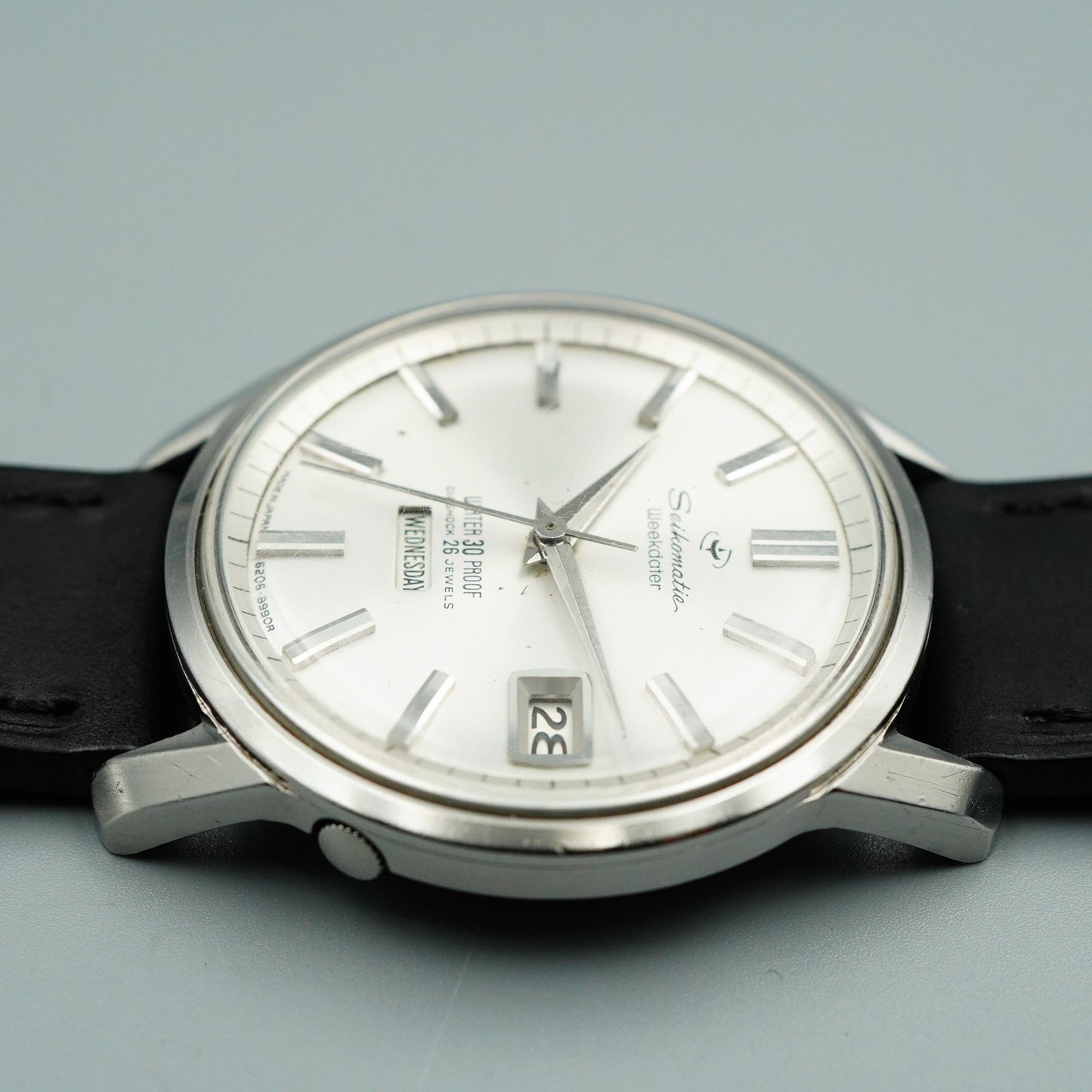 *NEAR MINT* Vintage SEIKO Weekdater 6206-8990 AT Silver Round 37mm Mens Watch