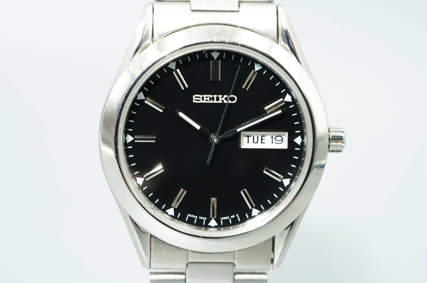 *Exc+5* Vintage1997 SEIKO 7N43-9080 Quartz Black Dial Round 37mm Mens Watch