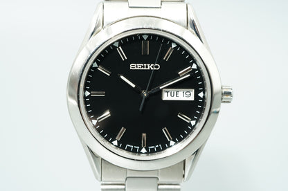 *Exc+5* Vintage1997 SEIKO 7N43-9080 Quartz Black Dial Round 37mm Mens Watch