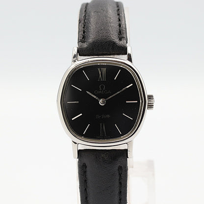 *NEAR MINT* Vintage 1980s OMEGA De Ville Hand Wind Black Square 22mm Women Watch
