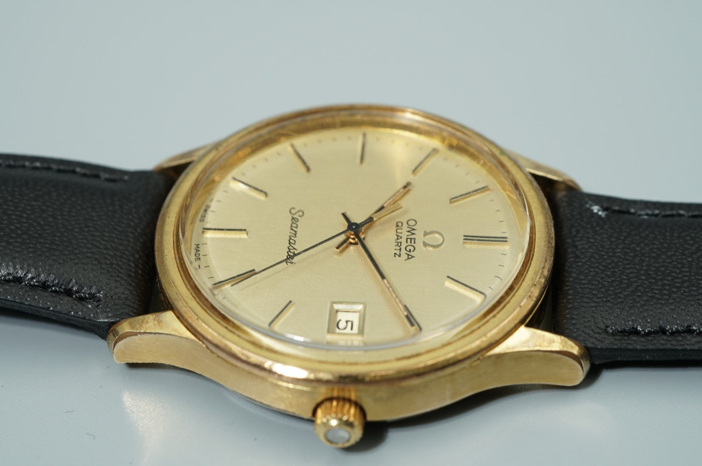 *Exc+5* Vintage 1977 OMEGA Seamaster Cal.1342 Qz Gold Dial Round 35mm Mens Watch