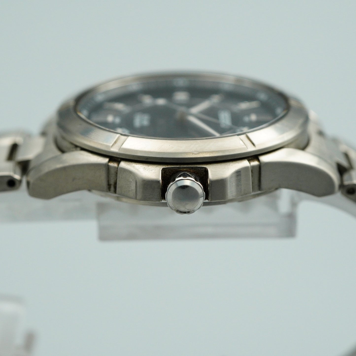 *N MINT* Vintage SEIKO Solar Titanium V145-0AX0 Qz Black Round 35mm Mens Watch