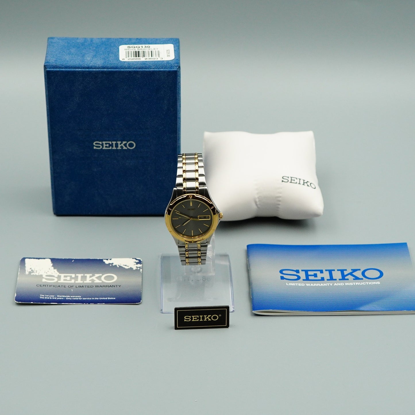 *MINT* Vintage 1994 SEIKO 7N43-6A09 Quartz Gray Dial Round 36mm Mens Watch