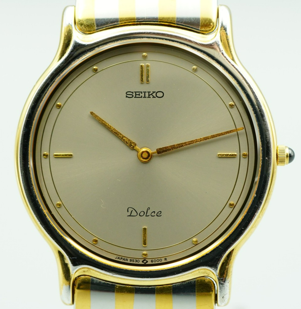 *Exc+5* Vintage 1984 SEIKO Dolce 9530-6000 Qz Gold Round 31mm Mens Watch