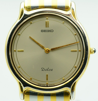 *Exc+5* Vintage 1984 SEIKO Dolce 9530-6000 Qz Gold Round 31mm Mens Watch