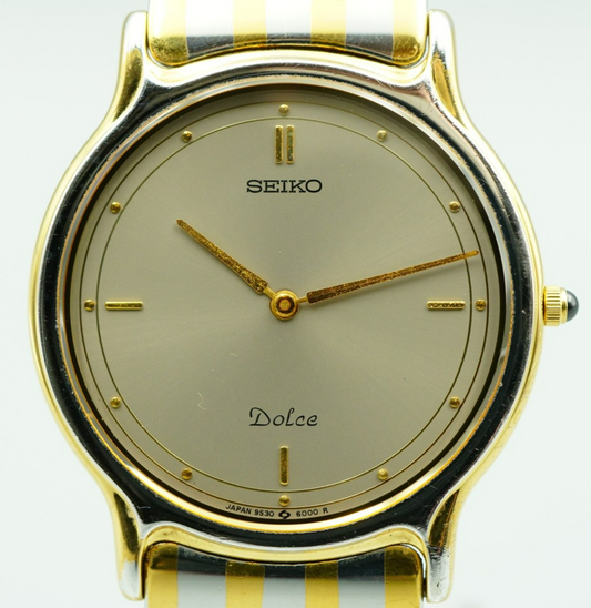 *Exc+5* Vintage 1984 SEIKO Dolce 9530-6000 Qz Gold Round 31mm Mens Watch