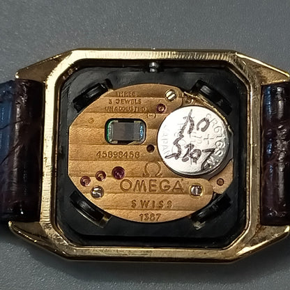 *NEAR MINT* Vintage 1986 OMEGA De Ville Cal.1387 Qz Gold Square 20mm Women Watch