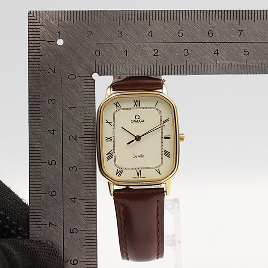 *NEAR MINT* Vintage 1979 OMEGA De Ville Cal.1417 Qz White Square 27mm Mens Watch