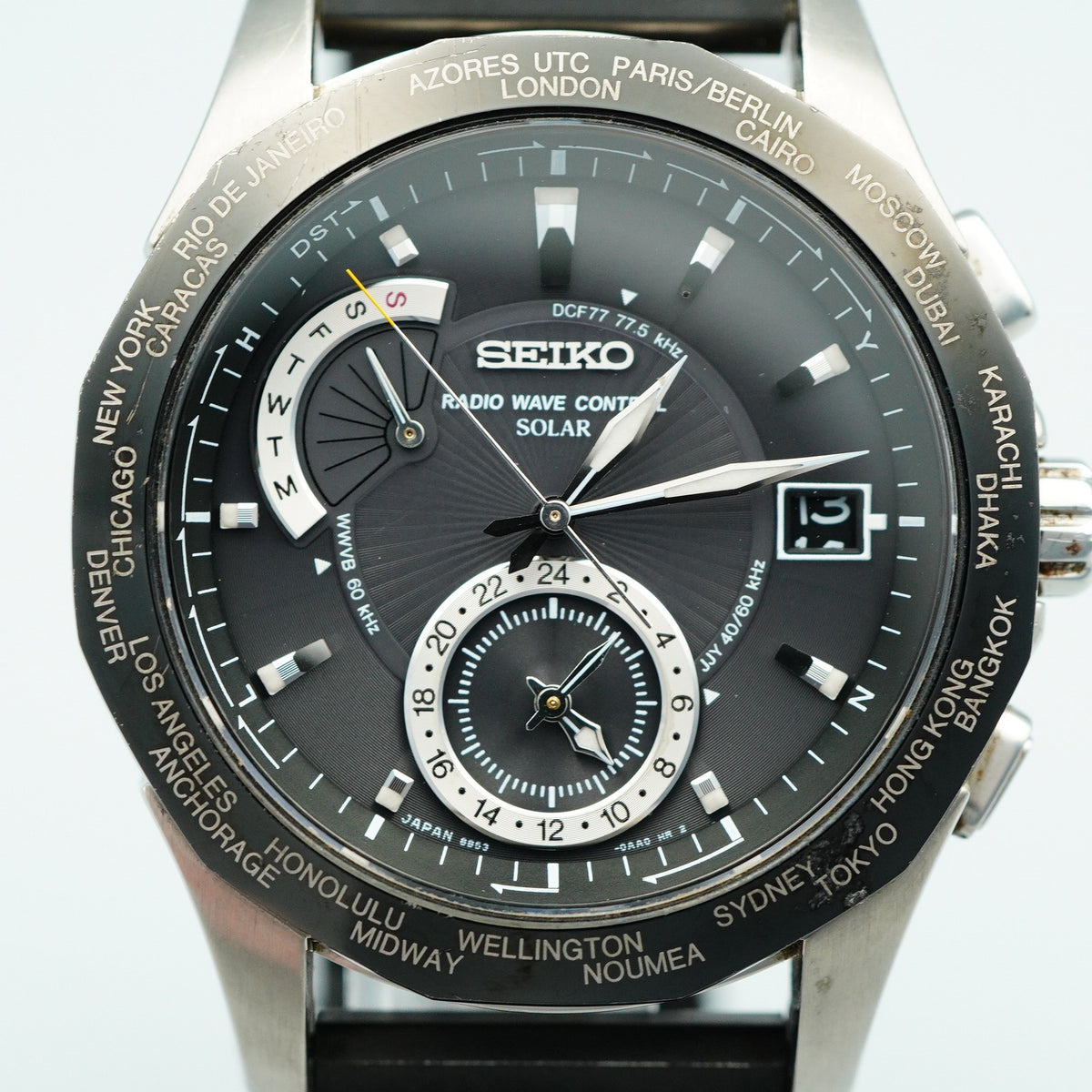 *Exc+5* New Batt SEIKO Brightz 8B53-0AA0 Solar Black Dial Round 40mm Mens Watch