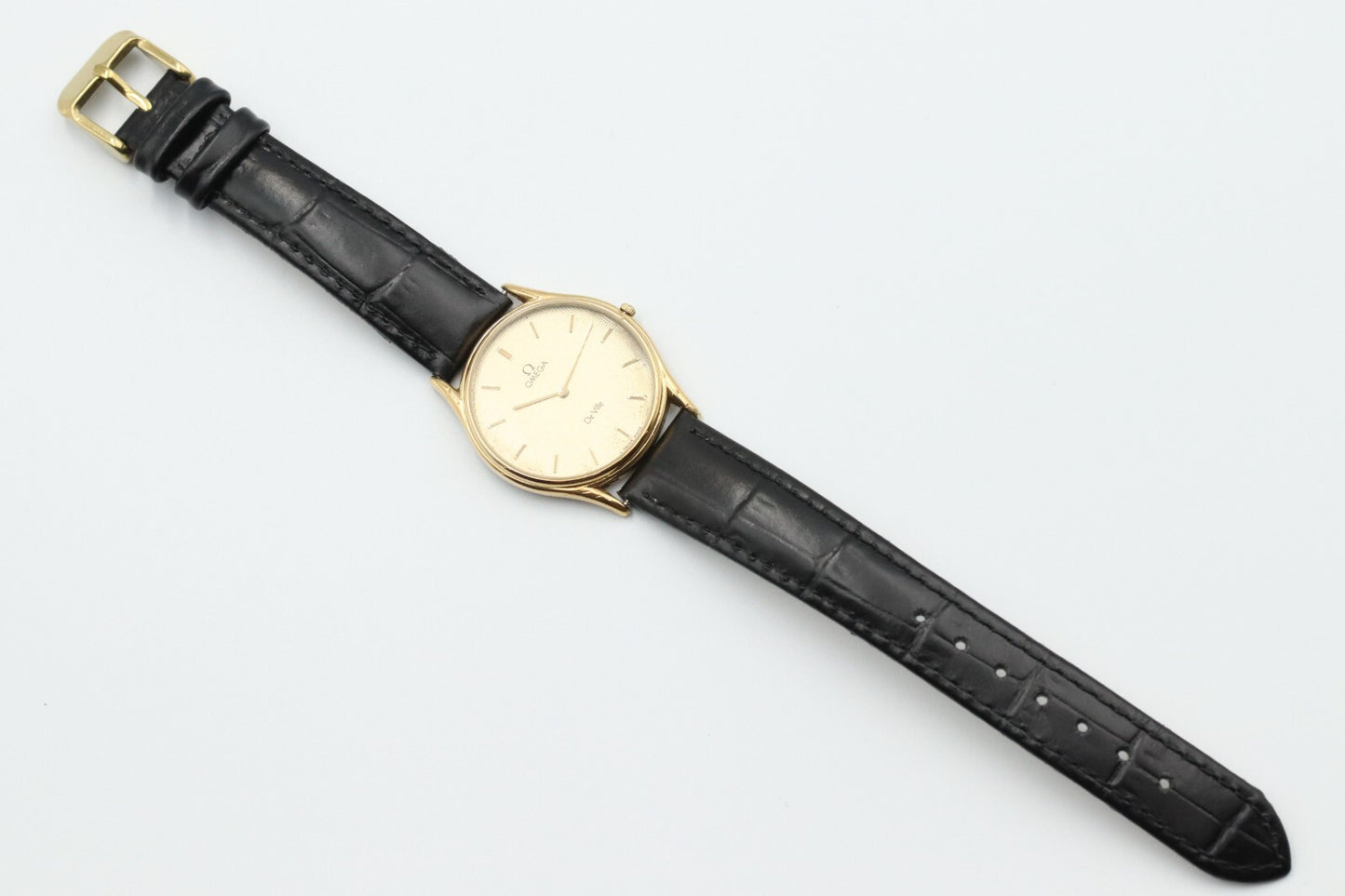 *Exc+5* Vintage OMEGA De Ville Cal.1377 Quartz Gold Dial Round Mens Watch