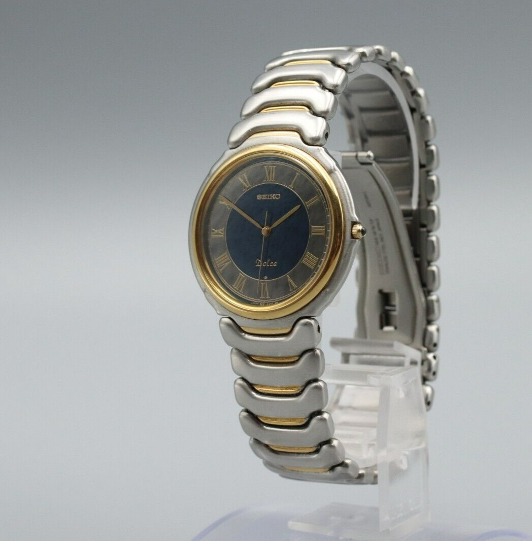 *NEAR MINT* Vintage SEIKO Dolce 5E31-6A20 Quartz Black Dial Round Mens Watch