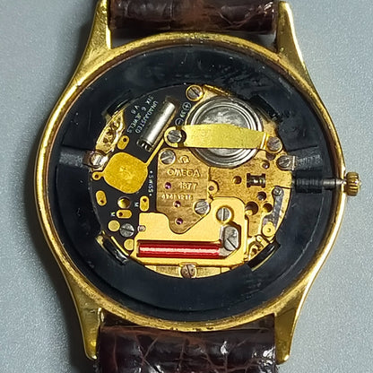 *Exc+5* Vintage OMEGA De Ville Cal.1377 Quartz Gold Dial Round Mens Watch