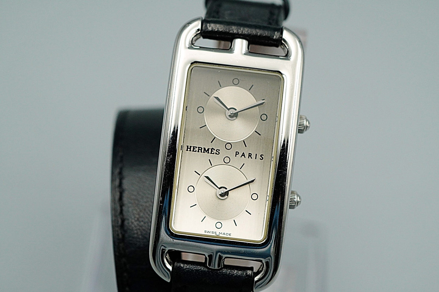 *NEAR MINT* HERMES Cape Cod CC3-210 Quartz Silver Rectangle 20mm Women Watch