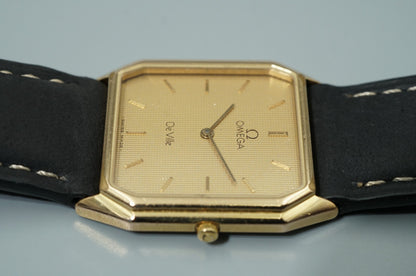 *NEAR MINT* Vintage 1986 OMEGA De Ville Cal.1377 Qz Gold Square 28mm Mens Watch