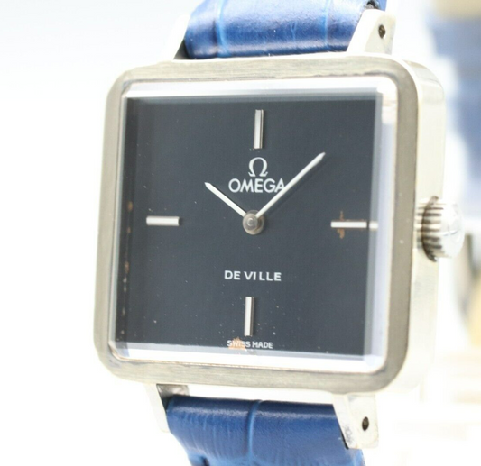 *NEAR MINT* Vintage OMEGA De Ville Hand Winding Blue Dial Square Mens Watch