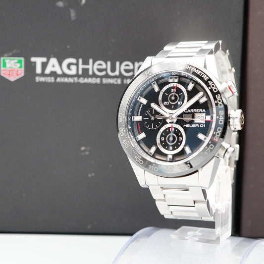 *N MINT Box & Paper* TAG HEUER Carrera CAR201Z Automatic Black 44mm Mens Watch