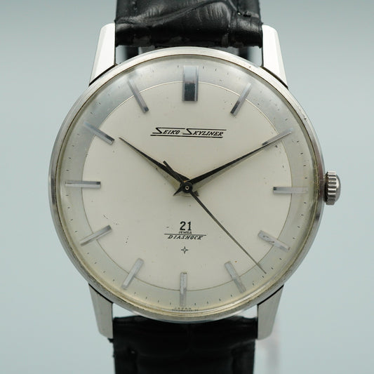 *Exc+5* Vintage SEIKO SKYINER J15006E Hand Winding White Round 36mm Mens Watch