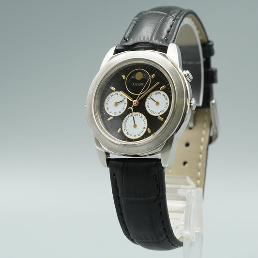 *MINT* Vintage SIKO AVENUE 7F39-6060 Quartz Black Dial Round 35mm Mens Watch