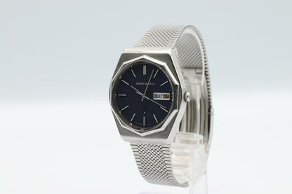 Rare *N MINT* Vintage SEIKO GRAND Quartz 4843-7000 Navy Dial Day Date Mens Watch