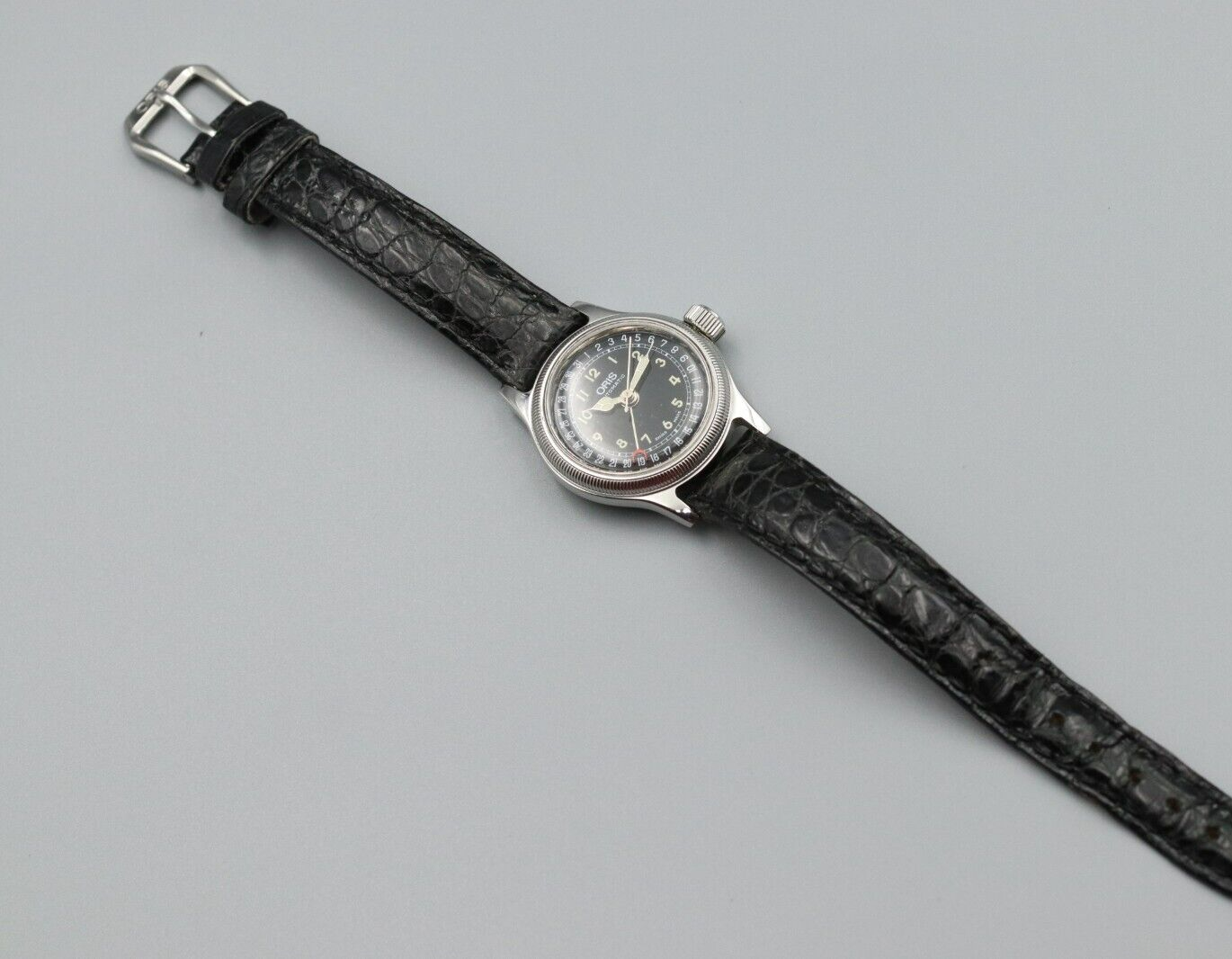 *NEAR MINT* Vintage ORIS Pointer Date Big Crown 7464 Automatic Black Women Watch