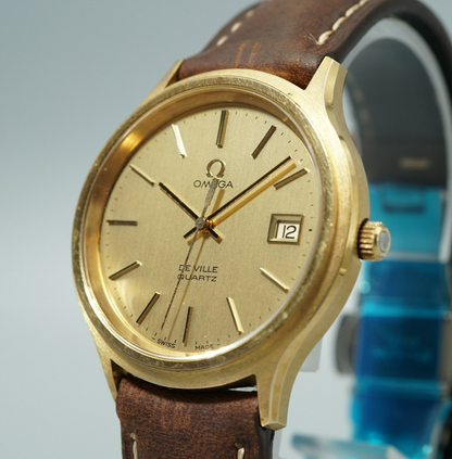 *NEAR MINT* Vintage 1978 OMEGA De Ville Cal.1342 Qz Gold Round 35mm Mens Watch