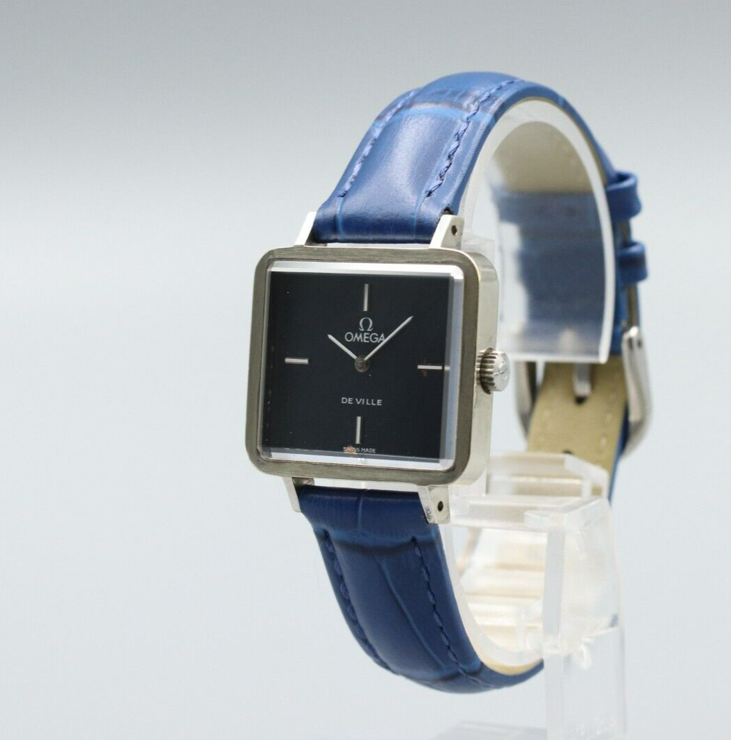 *NEAR MINT* Vintage OMEGA De Ville Hand Winding Blue Dial Square Mens Watch