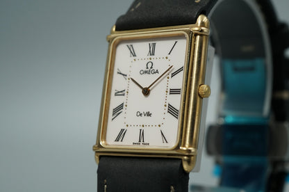 N MINT Vintage 1977 OMEGA De Ville Cal.1450 Qz White Rectangle 24mm Women Watch
