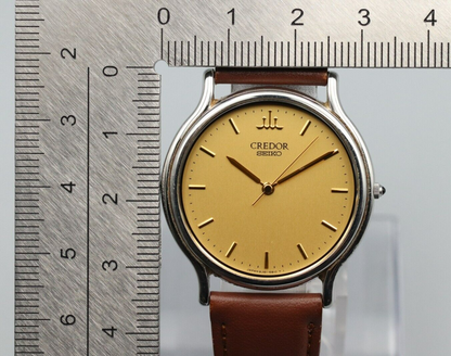 *NEAR MINT* Vintage SEIKO Credor 8J81-6A30 Quartz Gold Dial Round Mens Watch