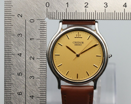 *NEAR MINT* Vintage SEIKO Credor 8J81-6A30 Quartz Gold Dial Round Mens Watch
